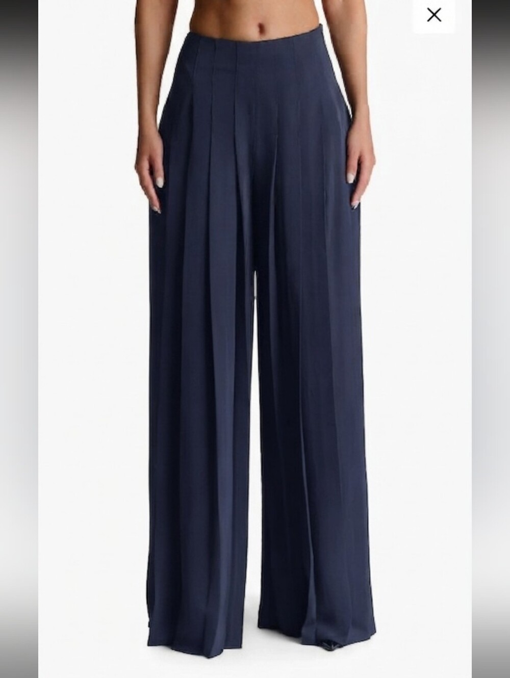 Naked Wardrobe pleated super wide leg a bit satin deep dark Blue large